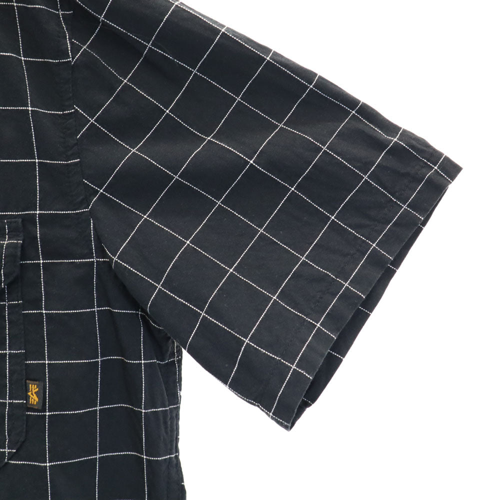 アルファ ウィンドウペン チェック柄 半袖 ワークシャツ L チャコールブラック ALPHA メンズ