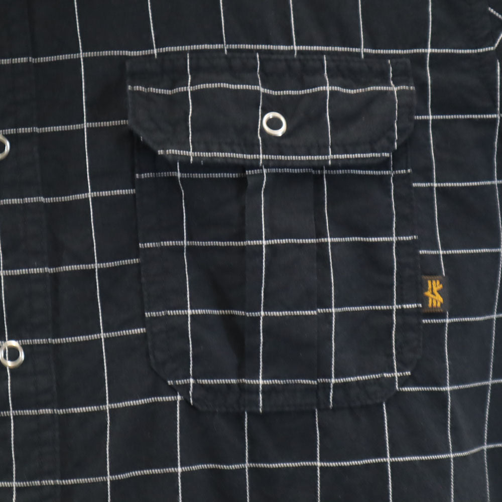 アルファ ウィンドウペン チェック柄 半袖 ワークシャツ L チャコールブラック ALPHA メンズ