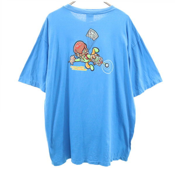 オールド 90s USA製 バックプリント 半袖 Tシャツ L ブルー系 OLD メンズ