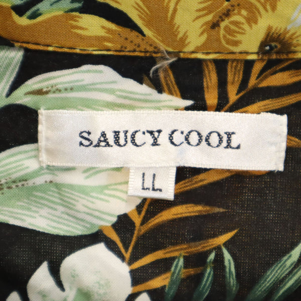 サウシークール 花柄 半袖 オープンカラー アロハシャツ LL ブラック SAUCY COOL メンズ