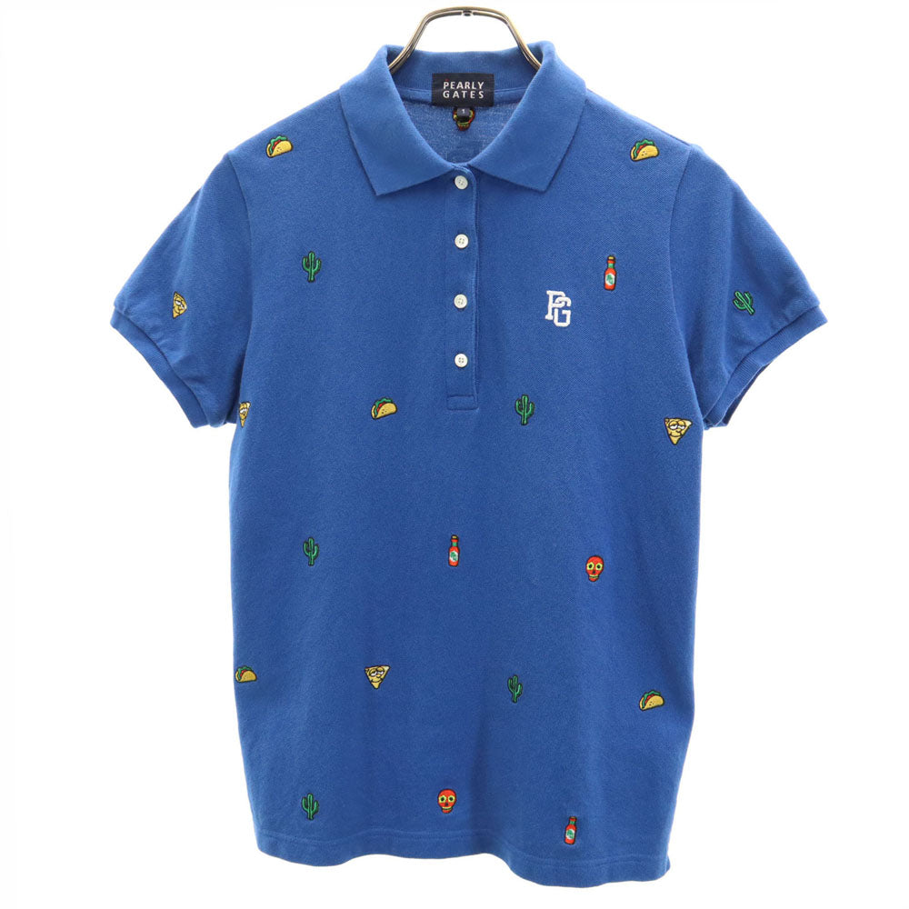 パーリーゲイツ 日本製 ゴルフ 半袖 ポロシャツ 1 ブルー PEARLY GATES 鹿の子 レディース