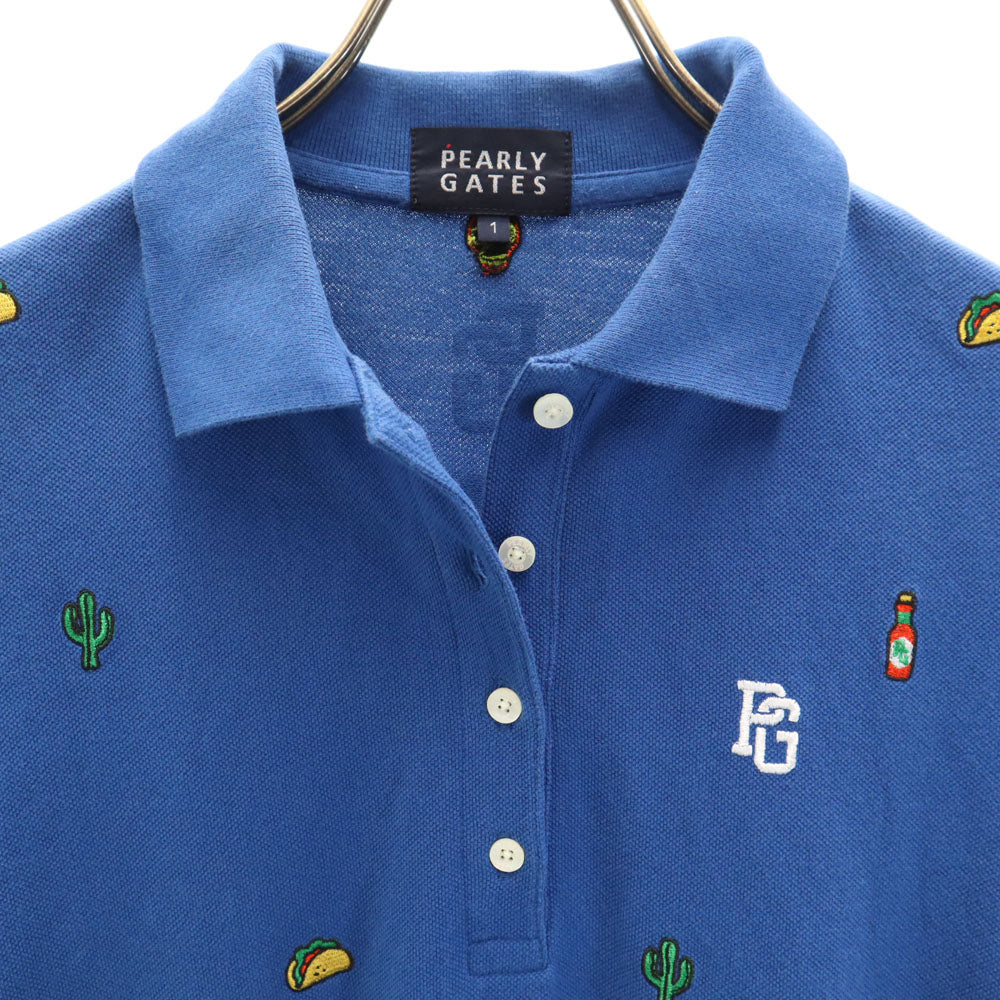 パーリーゲイツ 日本製 ゴルフ 半袖 ポロシャツ 1 ブルー PEARLY GATES 鹿の子 レディース
