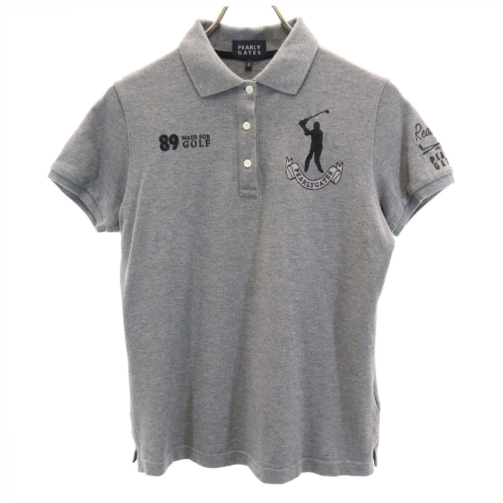 パーリーゲイツ 日本製 ゴルフ 半袖 ポロシャツ 2 グレー PEARLY GATES 鹿の子 レディース