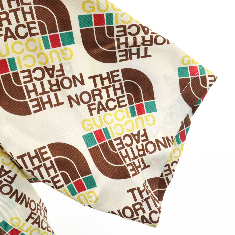 未使用 GUCCI グッチ イタリア製 ノースフェイス コラボ シルク 総ロゴ 半袖 シャツ 46 アイボリー系 x THE NORTH FACE 箱付き メンズ