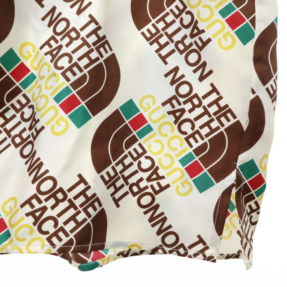 未使用 GUCCI グッチ イタリア製 ノースフェイス コラボ シルク 総ロゴ 半袖 シャツ 46 アイボリー系 x THE NORTH FACE 箱付き メンズ