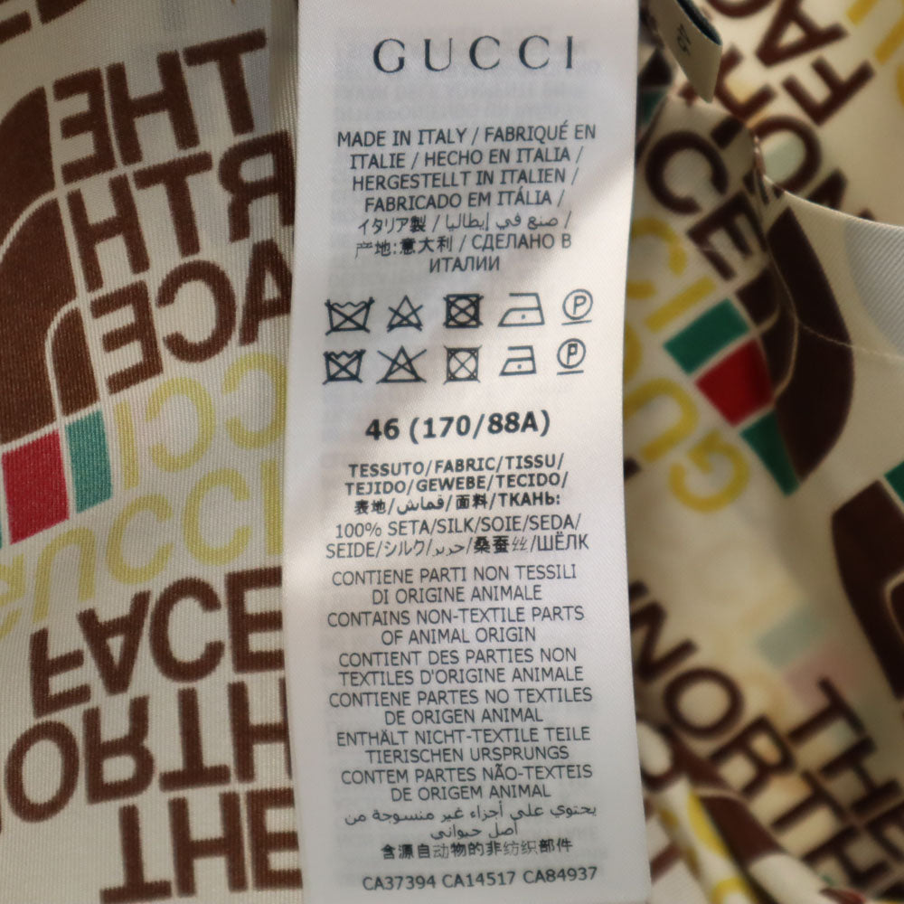 未使用 GUCCI グッチ イタリア製 ノースフェイス コラボ シルク 総ロゴ 半袖 シャツ 46 アイボリー系 x THE NORTH FACE 箱付き メンズ