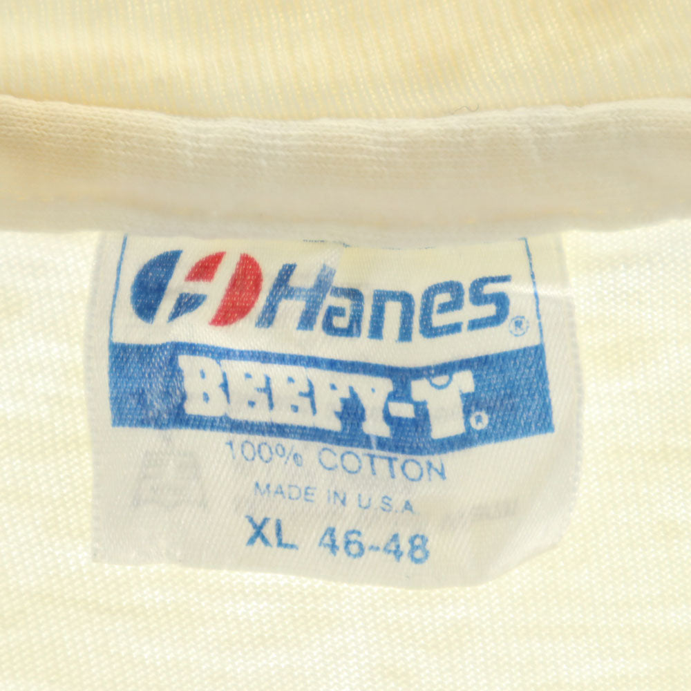 Hanes ヘインズ 80s 90s オールド バックプリント 半袖 シングルステッチ Tシャツ XL アイボリー系 BEETY-T アニマル サイ メンズ