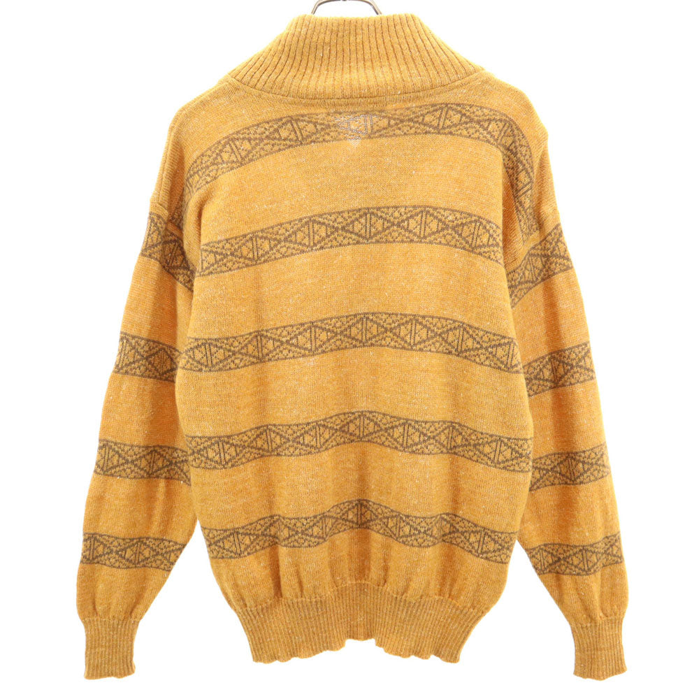 クリスチャンディオール ムッシュ 90s 日本製 ウールブレンド オールド ボーダー柄 長袖 セーター M 山吹色 Christian Dior MONSIEUR ニット メンズ