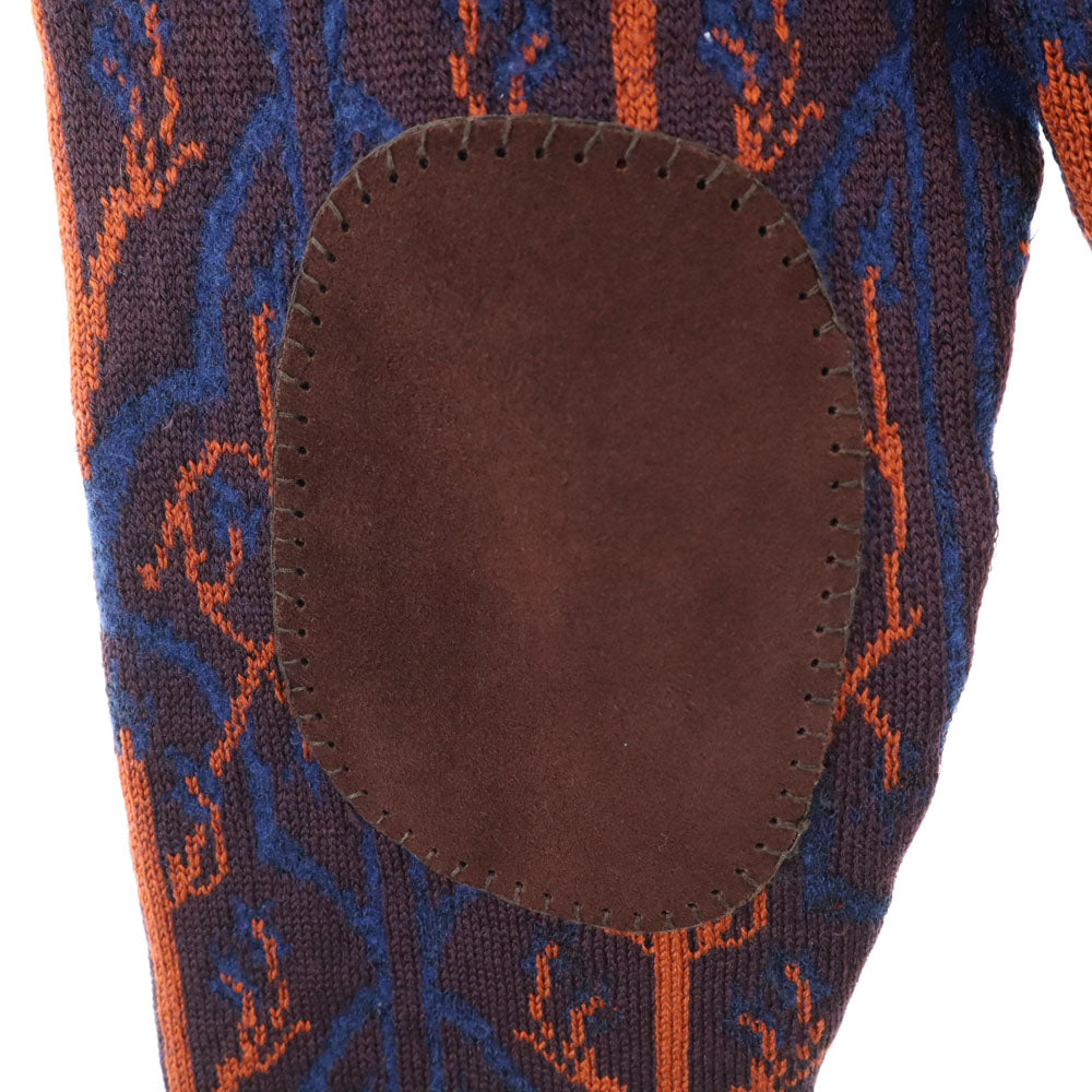 イヴサンローラン 80s 90s オールド 総柄 長袖 セーター L 赤茶系 YVES SAINT LAURENT ニット エルボーパッチ メンズ