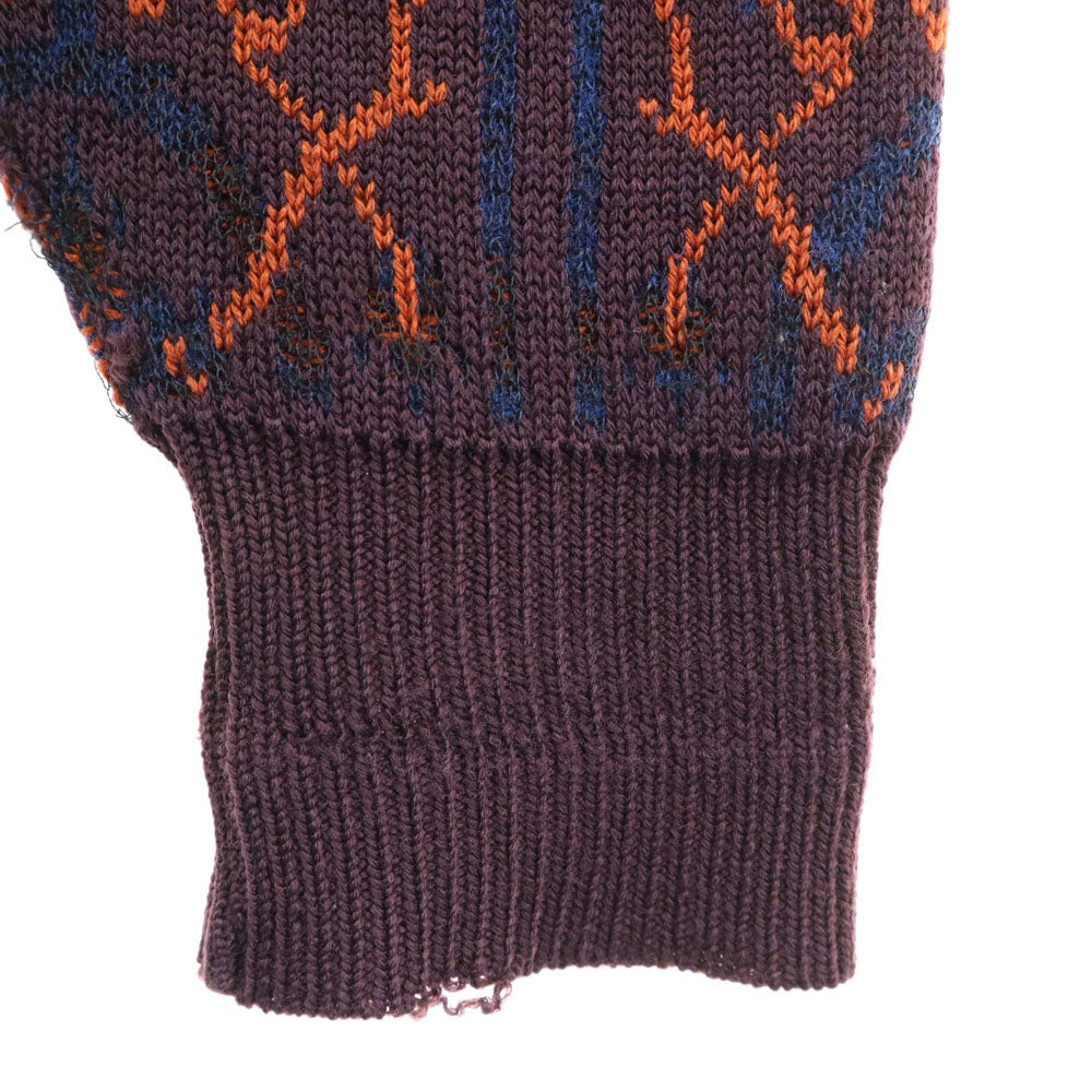 イヴサンローラン 80s 90s オールド 総柄 長袖 セーター L 赤茶系 YVES SAINT LAURENT ニット エルボーパッチ メンズ