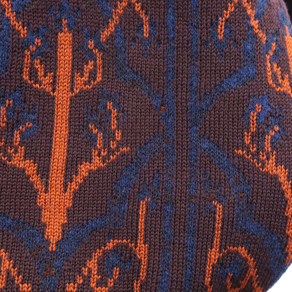 イヴサンローラン 80s 90s オールド 総柄 長袖 セーター L 赤茶系 YVES SAINT LAURENT ニット エルボーパッチ メンズ