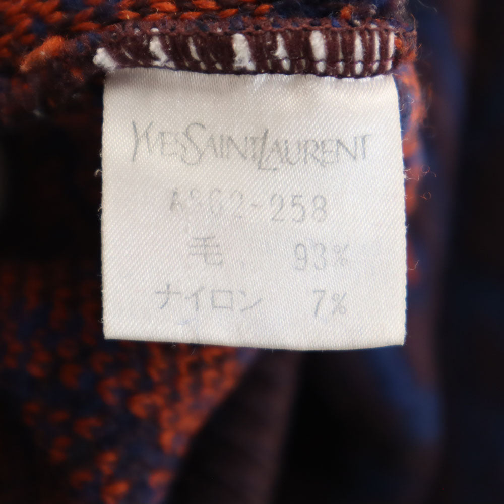 イヴサンローラン 80s 90s オールド 総柄 長袖 セーター L 赤茶系 YVES SAINT LAURENT ニット エルボーパッチ メンズ