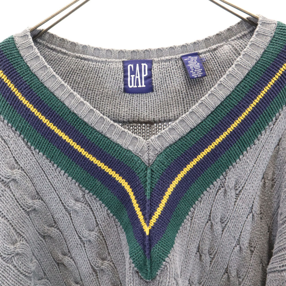 GAP ギャップ 90s オールド チルデン 長袖 Vネック セーター XL グレー ニット レディース