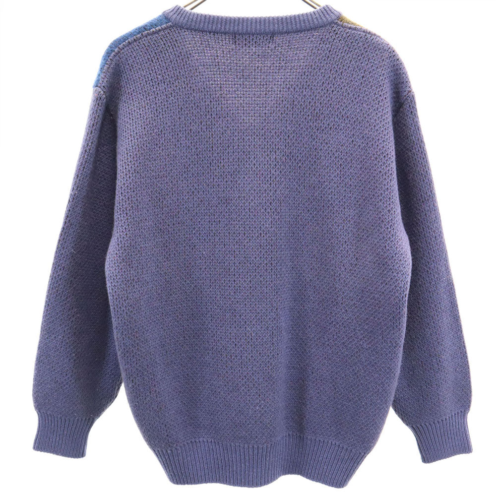 YVES SAINT LAURENT イヴサンローラン 80s 90s ウールブレンド オールド 長袖 Vネック セーター M ネイビー tricots pour homme ニット 厚手 メンズ