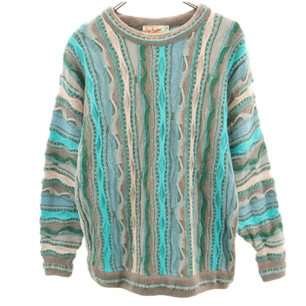 MULGA CLASSICS 90s オールド 総柄 長袖 セーター M グリーン系 3D ニット メンズ