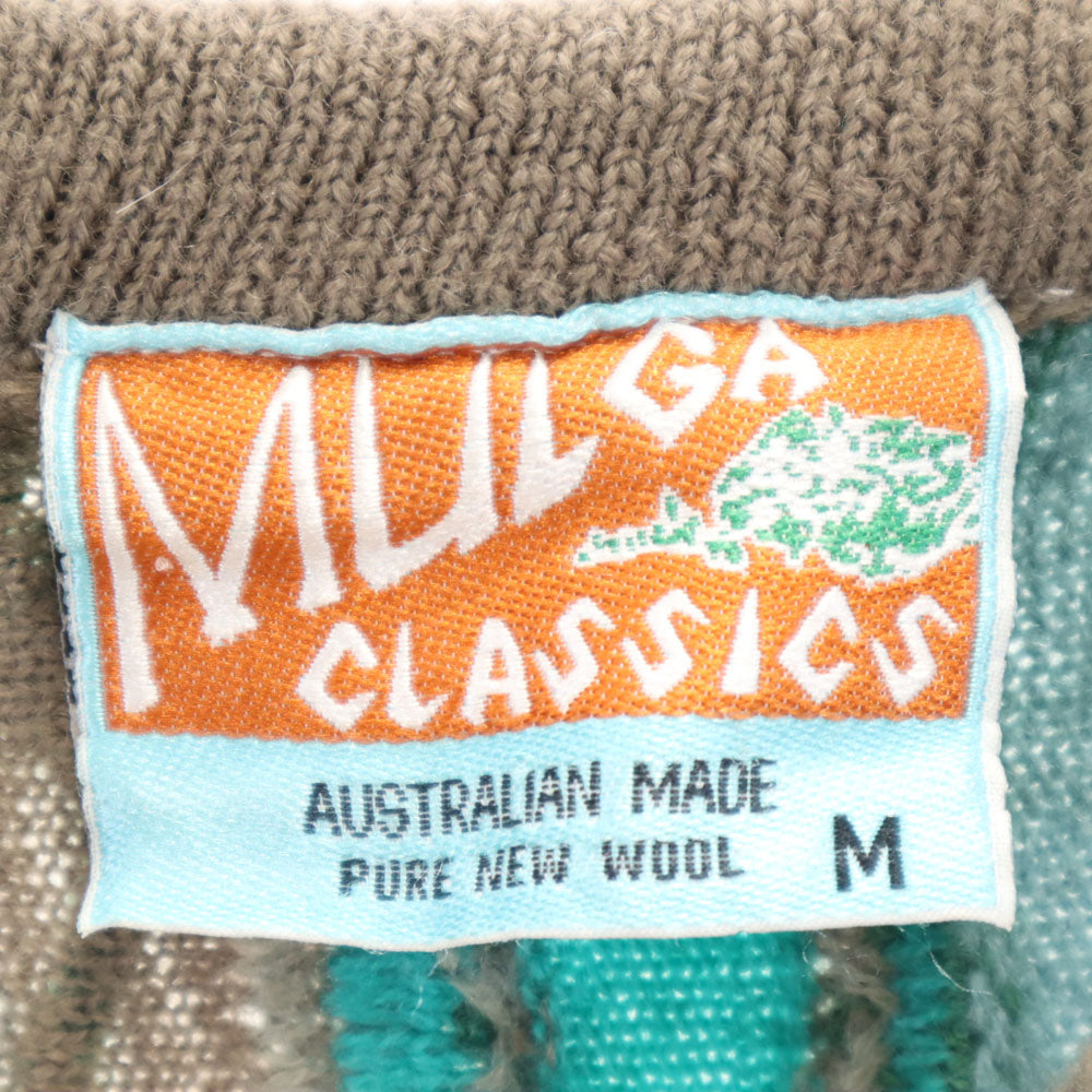 MULGA CLASSICS 90s オールド 総柄 長袖 セーター M グリーン系 3D ニット メンズ