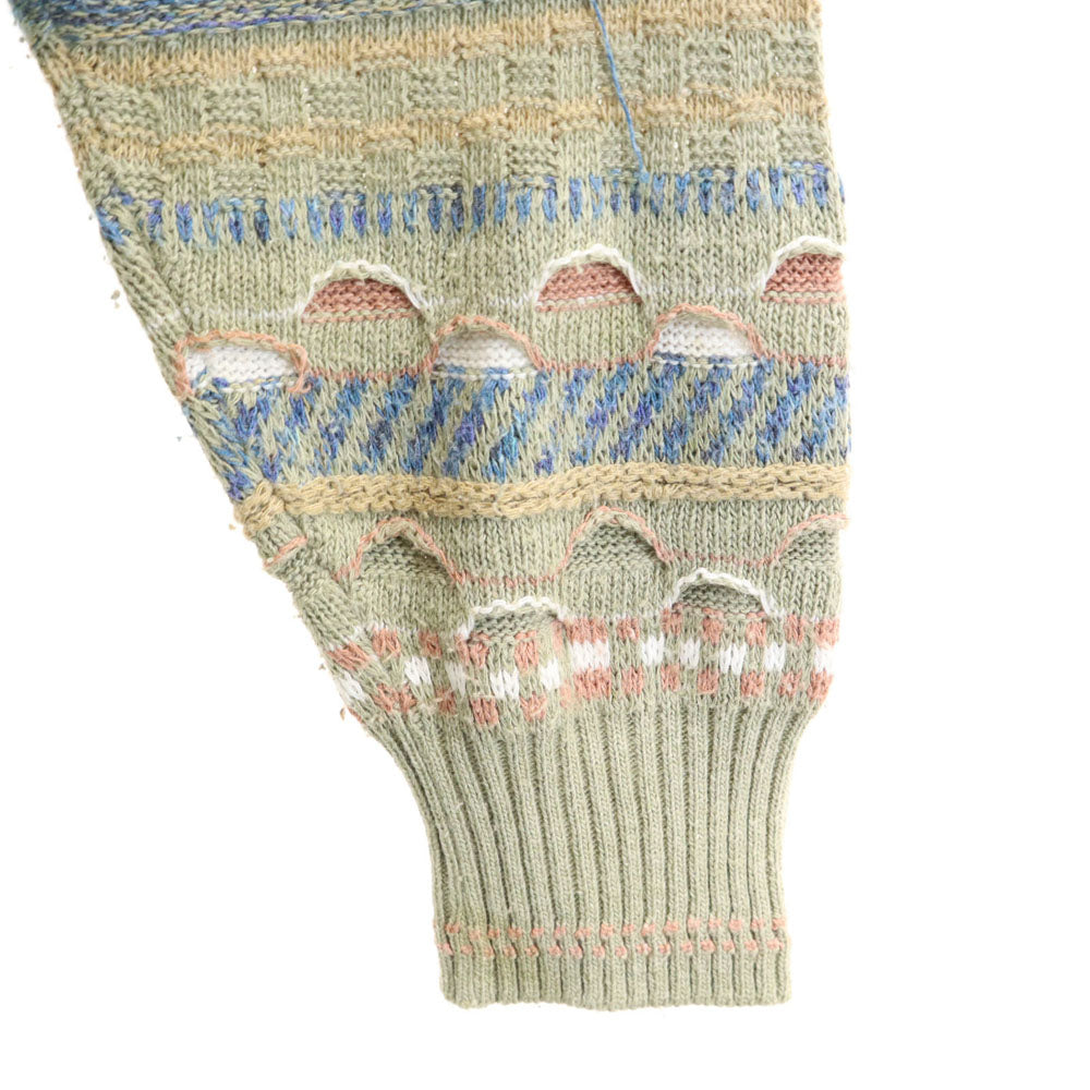 MARCONI 90s ブルガリア製 オールド 総柄 長袖 セーター L カーキ系 ニット 3D メンズ