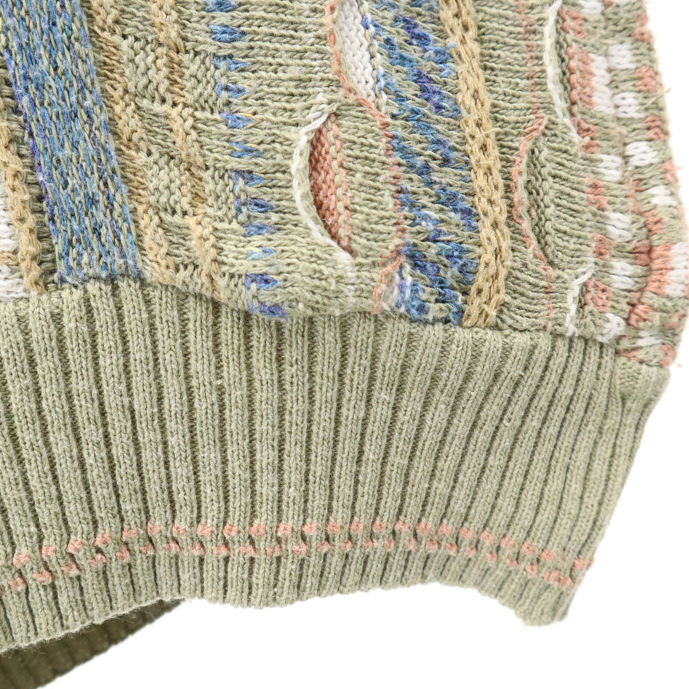 MARCONI 90s ブルガリア製 オールド 総柄 長袖 セーター L カーキ系 ニット 3D メンズ