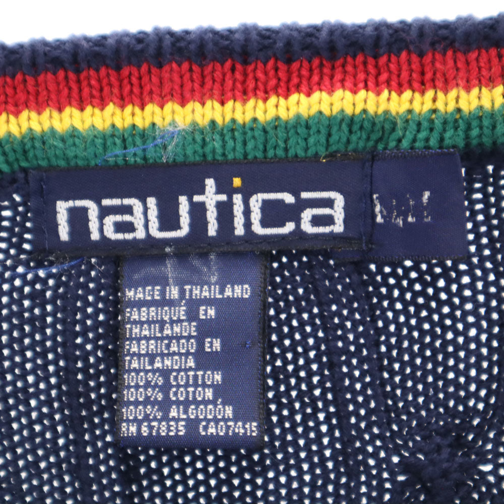 NAUTICA ノーティカ 90s コットン オールド バイカラー 長袖 セーター M ネイビー ニット メンズ