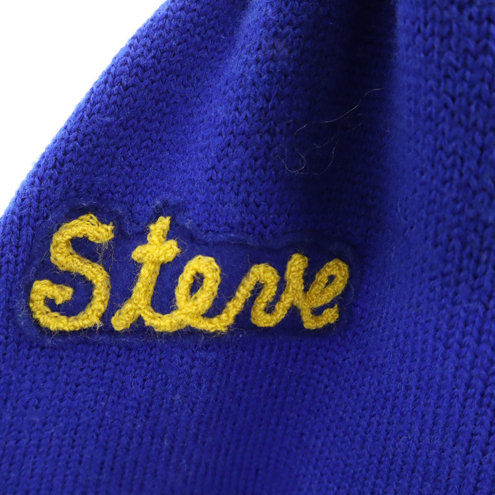 ALL SPORTS オールスポーツ 70s ヴィンテージ レタード 長袖 Vネック ニットカーディガン 群青色 メンズ