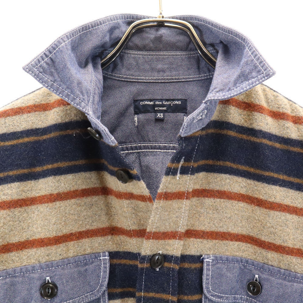 COMME des GARCONS HOMME コムデギャルソンオム 2013年 日本製 ボーダー柄 長袖 シャンブレーシャツ XS ネイビー 他 メンズ