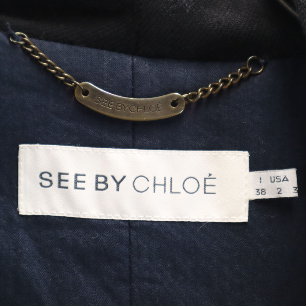 SEE BY CHLOE シーバイクロエ ウールブレンド フーデッド ピーコート 38 ネイビー レディース