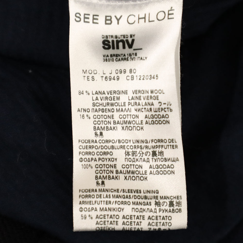 SEE BY CHLOE シーバイクロエ ウールブレンド フーデッド ピーコート 38 ネイビー レディース