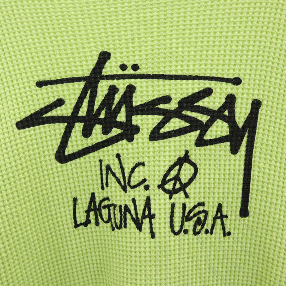 ステューシー 日本製 長袖 ワッフル ニット M ライム系 STUSSY トップス レディース