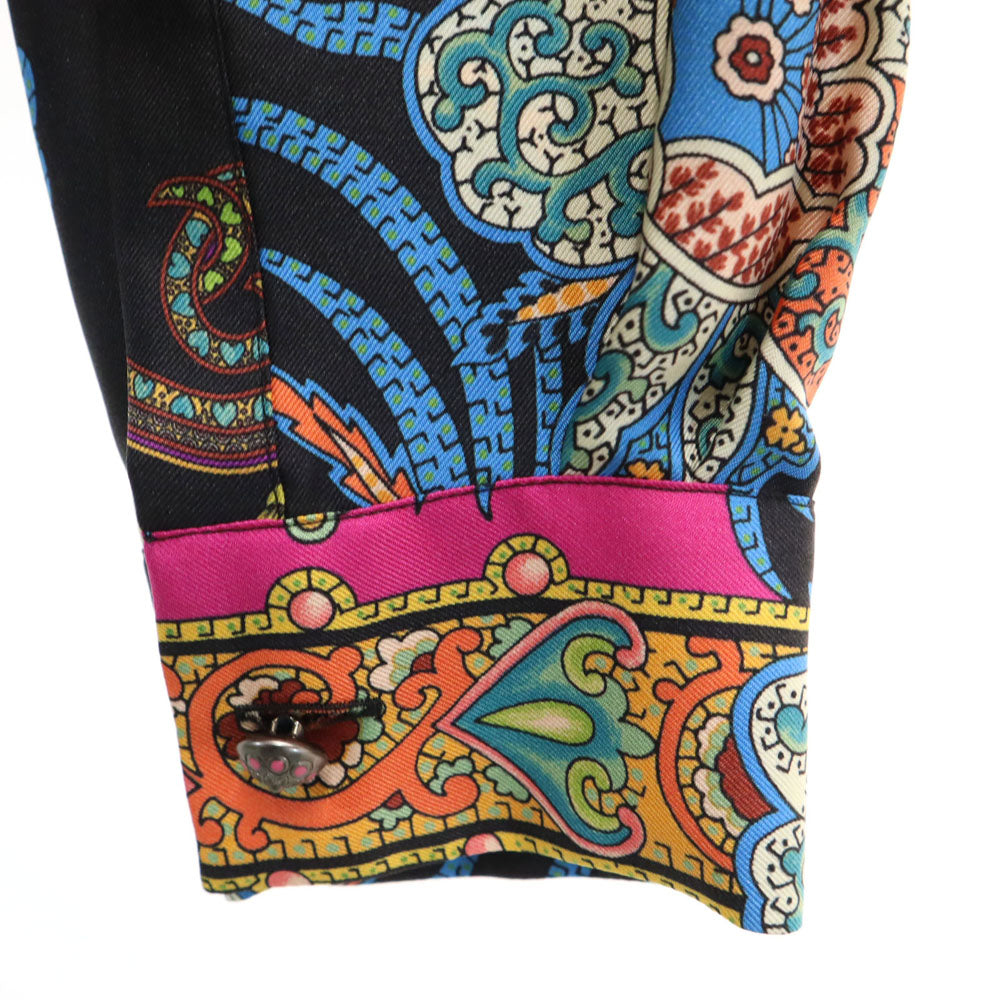 未使用 ETRO エトロ イタリア製 シルク 総柄 長袖 シャツ 42 ブラック 他 レディース