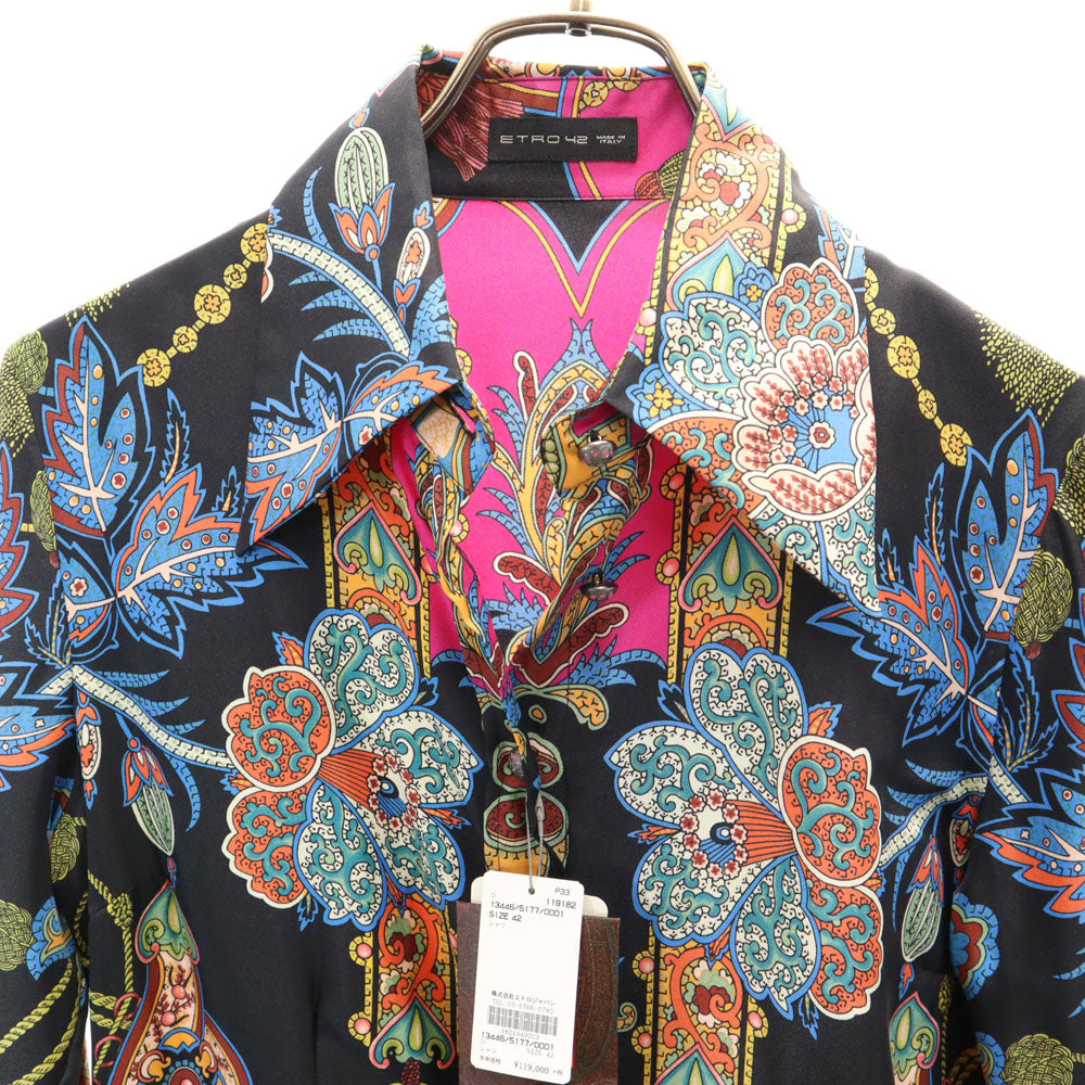 未使用 ETRO エトロ イタリア製 シルク 総柄 長袖 シャツ 42 ブラック 他 レディース