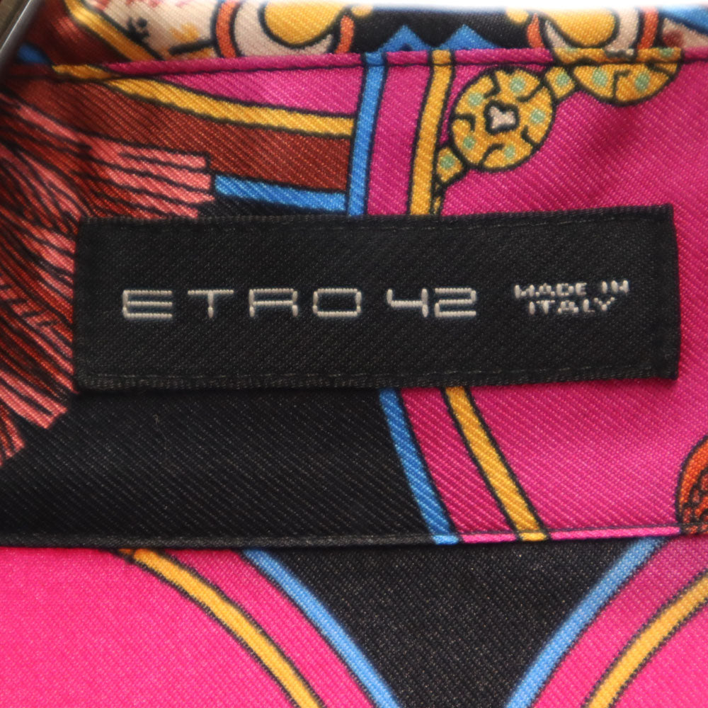 未使用 ETRO エトロ イタリア製 シルク 総柄 長袖 シャツ 42 ブラック 他 レディース