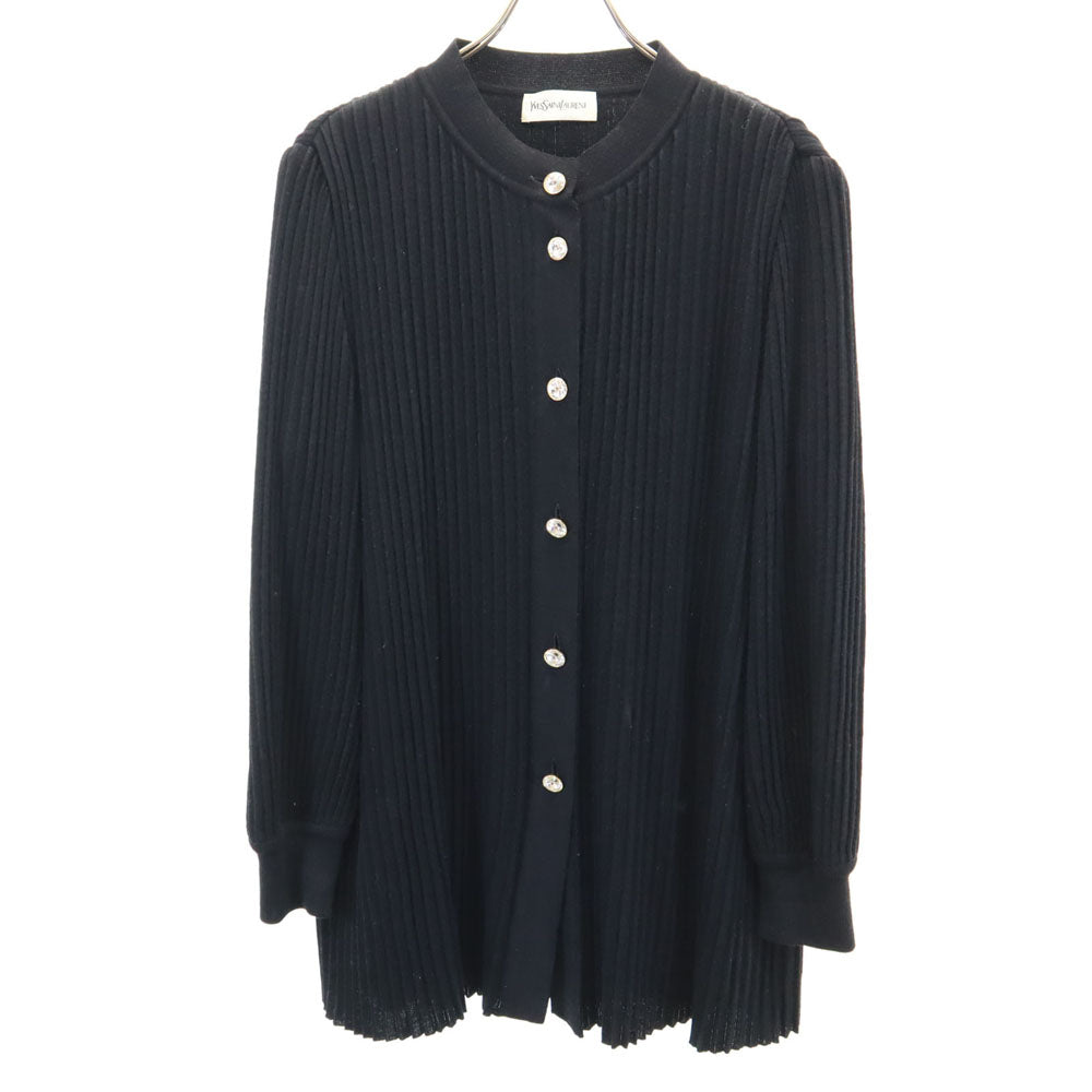 イヴサンローラン 90s オールド 長袖 プリーツ ニットカーディガン M ブラック YVES SAINT LAURENT レディース