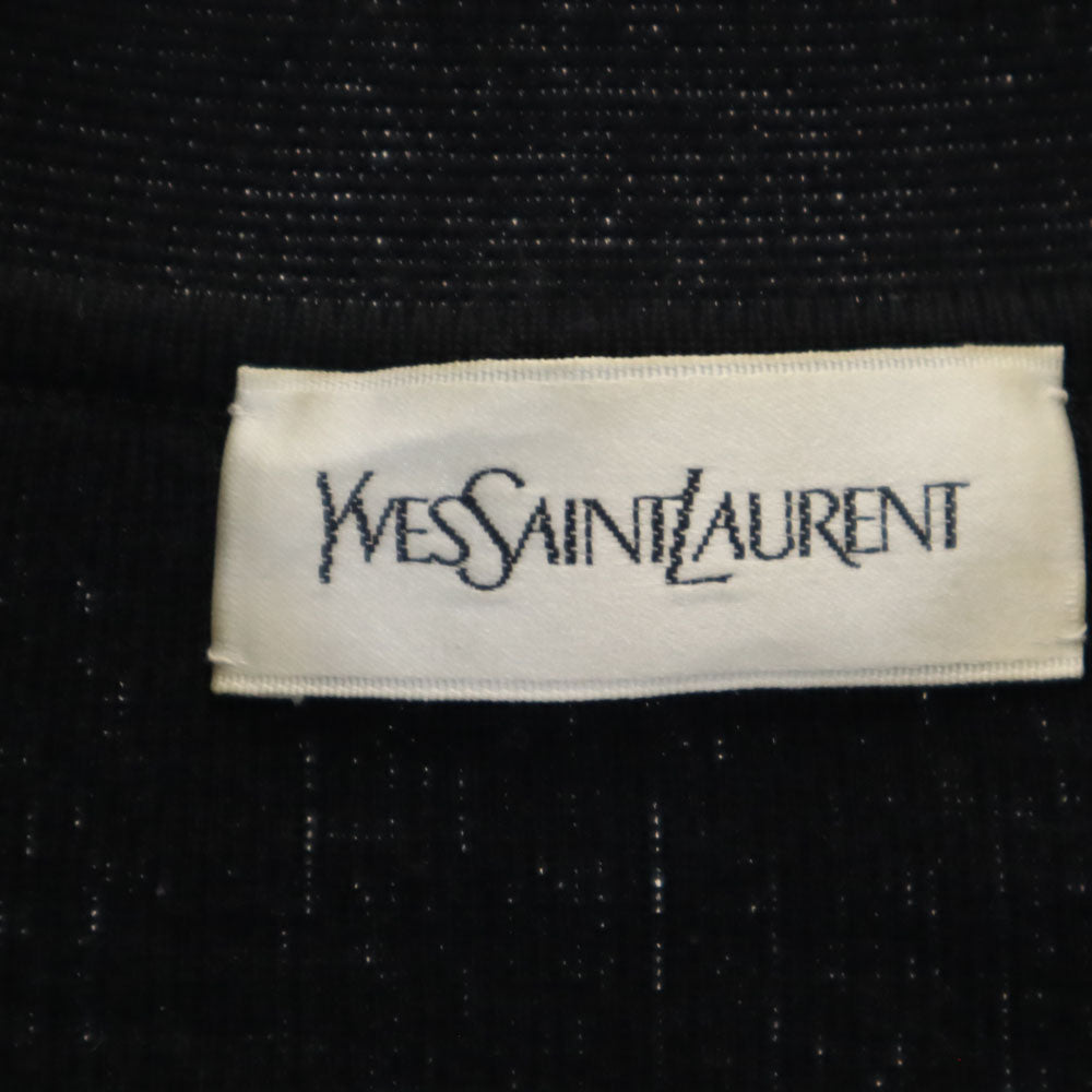 イヴサンローラン 90s オールド 長袖 プリーツ ニットカーディガン M ブラック YVES SAINT LAURENT レディース