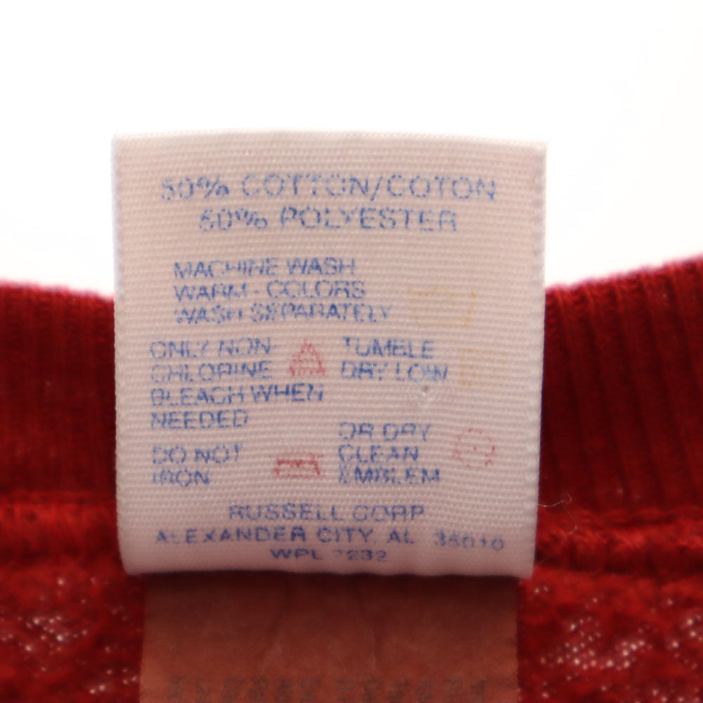 JERZEES ジャージーズ 90s USA製 オールド パズル ミッキーマウス 長袖 スウェット トレーナー L レッド Disney ディズニー クラック加工 メンズ