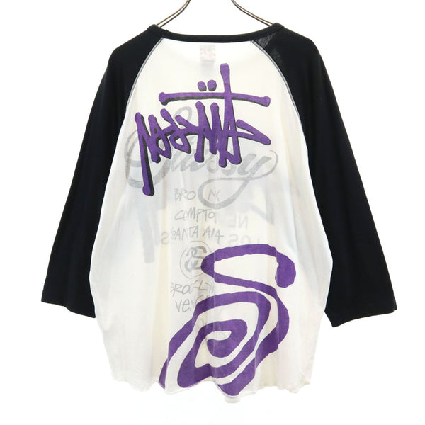 ステューシー 7分袖 ラグラン Tシャツ XL 白×黒 STUSSY ATHLETIC ロンT メンズ