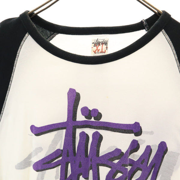 ステューシー 7分袖 ラグラン Tシャツ XL 白×黒 STUSSY ATHLETIC ロンT メンズ