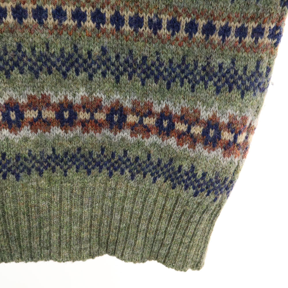 BRAEMAR ブレーマー 80s 90s スコットランド製 オールド 総柄 長袖 セーター S オリーブ系 ニット メンズ