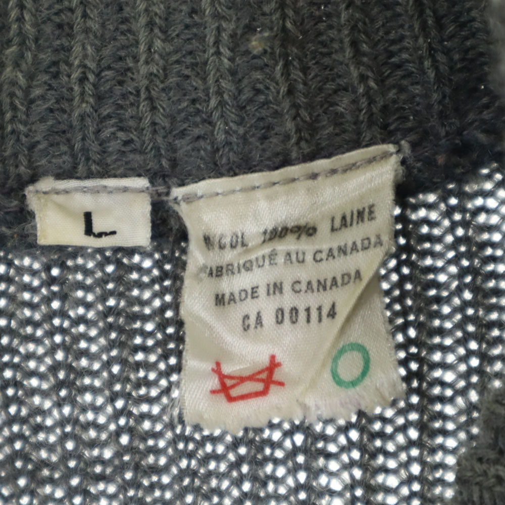 VINTAGE ヴィンテージ 80s 90s カナダ製 ウール 長袖 タートルネック ニットカーディガン L グレー メンズ