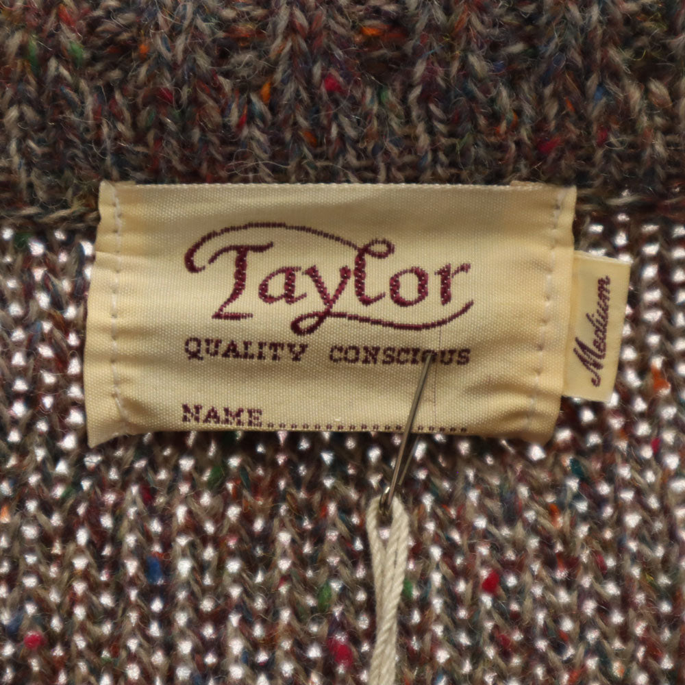 未使用 Taylor アイルランド製 長袖 ニットカーディガン M ブラウン ネップ入り メンズ