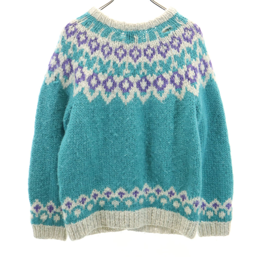 ICELANDIC DESIGN 90s オールド フェアアイル柄 長袖 ニットカーディガン L エメラルドグリーン ICELANDIC DESIGN レディース