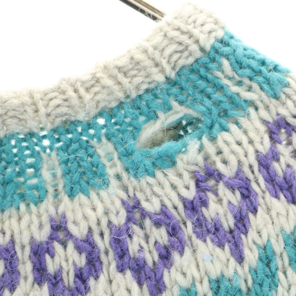 ICELANDIC DESIGN 90s オールド フェアアイル柄 長袖 ニットカーディガン L エメラルドグリーン ICELANDIC DESIGN レディース