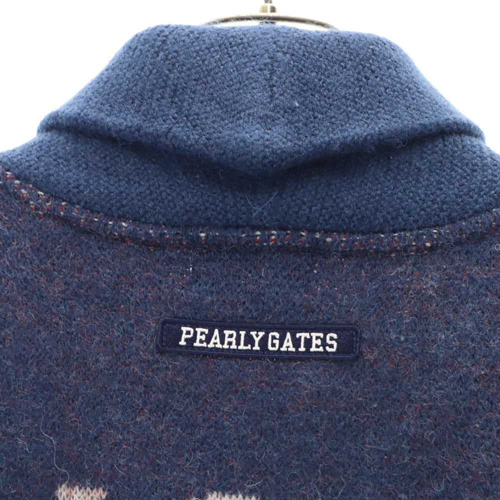 PEARLY GATES パーリーゲイツ 日本製 ゴルフ ショールカラー ニットジャケット 1 ネイビー レディース