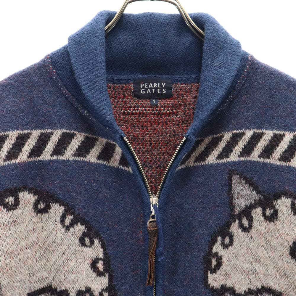 PEARLY GATES パーリーゲイツ 日本製 ゴルフ ショールカラー ニットジャケット 1 ネイビー レディース