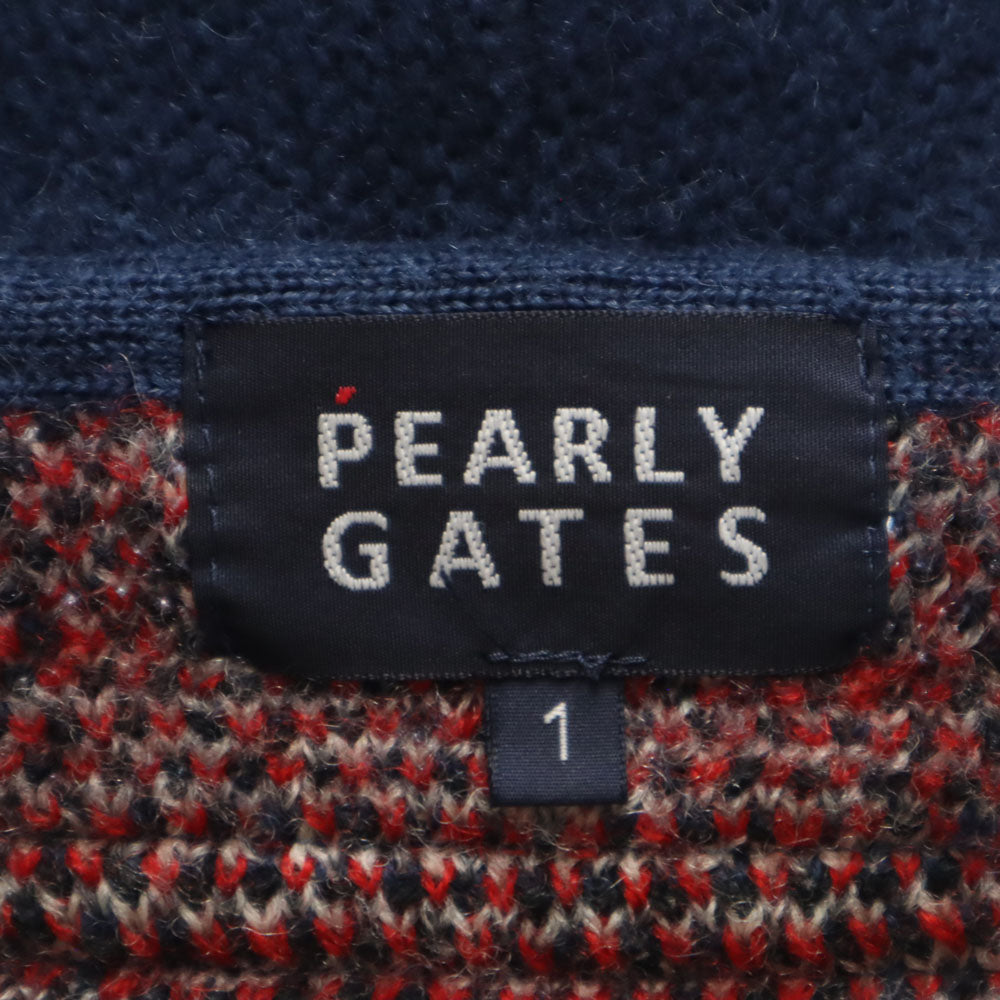 PEARLY GATES パーリーゲイツ 日本製 ゴルフ ショールカラー ニットジャケット 1 ネイビー レディース
