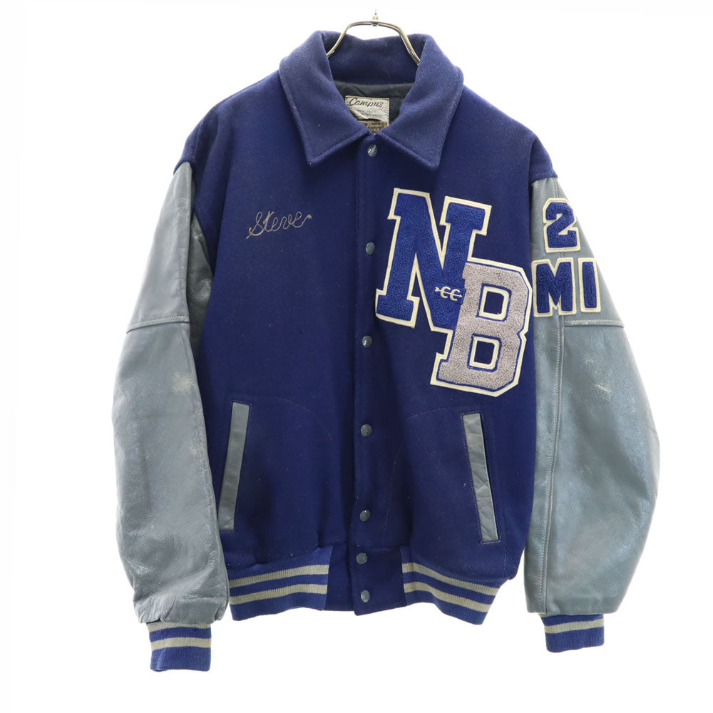 CAMPUS キャンパス 70s ヴィンテージ スタジャン ネイビー系 袖レザー ブルゾン メンズ