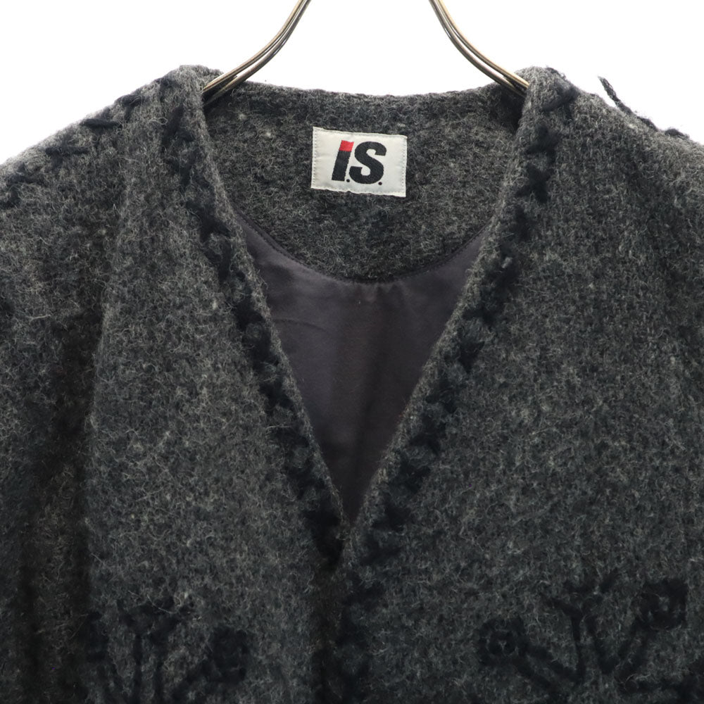 アイエス イッセイミヤケ 80s 90s オールド ウールジャケット 9 グレー コンチョボタン レディース