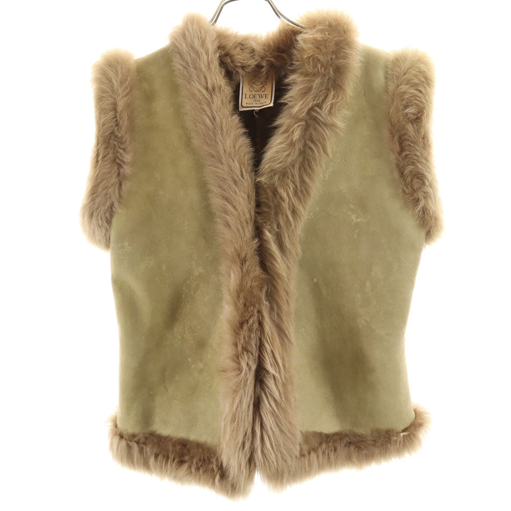 LOEWE ロエベ スペイン製 ムートン ベスト 44 カーキベージュ レディース