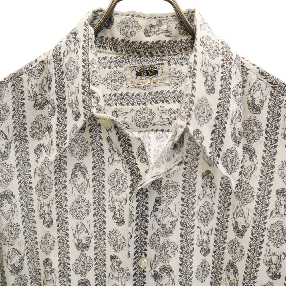70s 総柄 長袖 シャツ M ホワイト 他 オールド ヴィンテージ メンズ