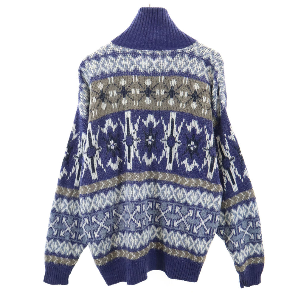 LONDON FOG ロンドンフォグ 70s 80s USA製 ノルディック柄 ハイネック ニットジャケット L ネイビー 他 オールド ヴィンテージ メンズ