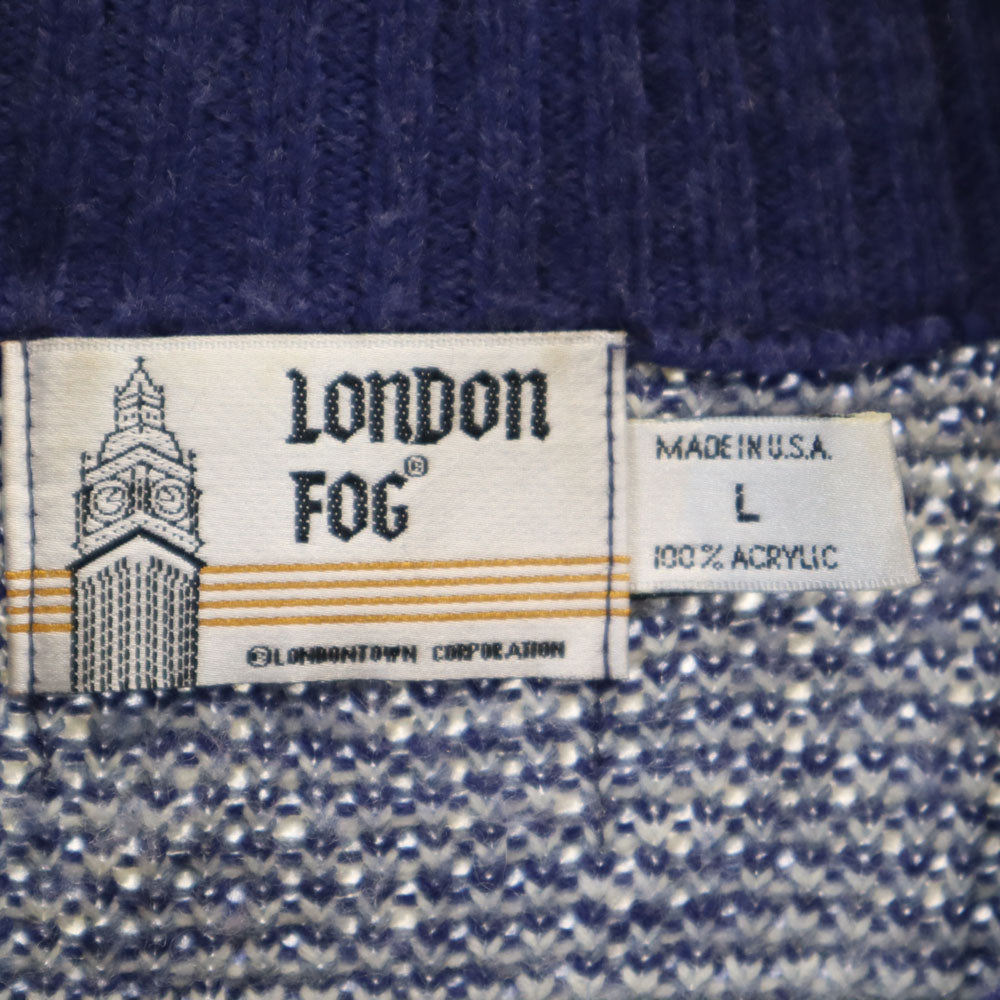 LONDON FOG ロンドンフォグ 70s 80s USA製 ノルディック柄 ハイネック ニットジャケット L ネイビー 他 オールド ヴィンテージ メンズ